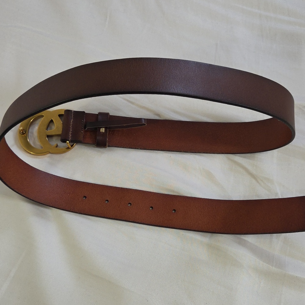 Gucci Brown Leather Belt with Gold Double G Buckle - Picture 15 of 16